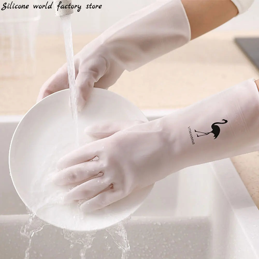 Silicone World 1 Pair Waterproof Rubber Latex Dish Washing Gloves Kitchen Durable Cleaning Housework Chores Dishwashing Tools