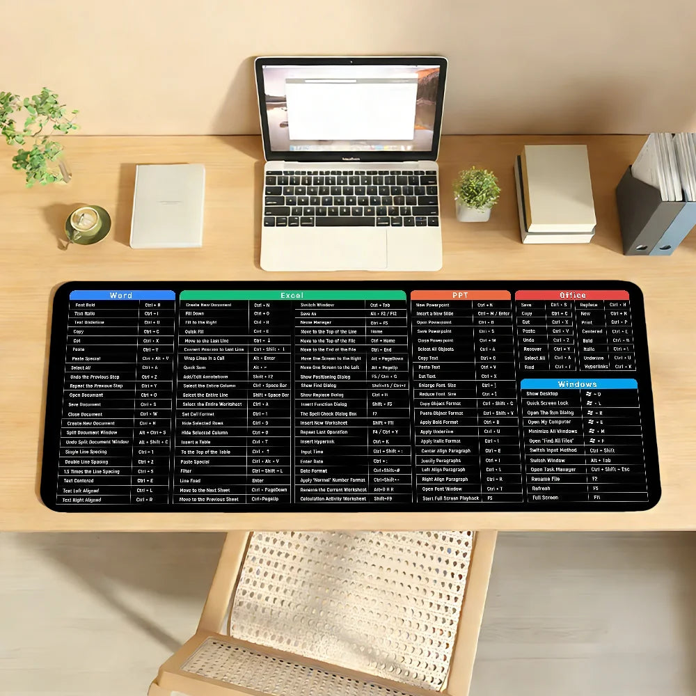 Word Excel PPT Office Shortcuts MousePad Non-slip Locking Edge PC Laptop Accessories Rubber Office Keyboard Game XXL DeskMat