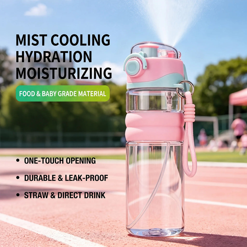 Water Bottle 750ML Spray Sports Water Bottle with Straw Direct Drinking Dual-Use Plastic Water Bottles for Outdoor Sporting