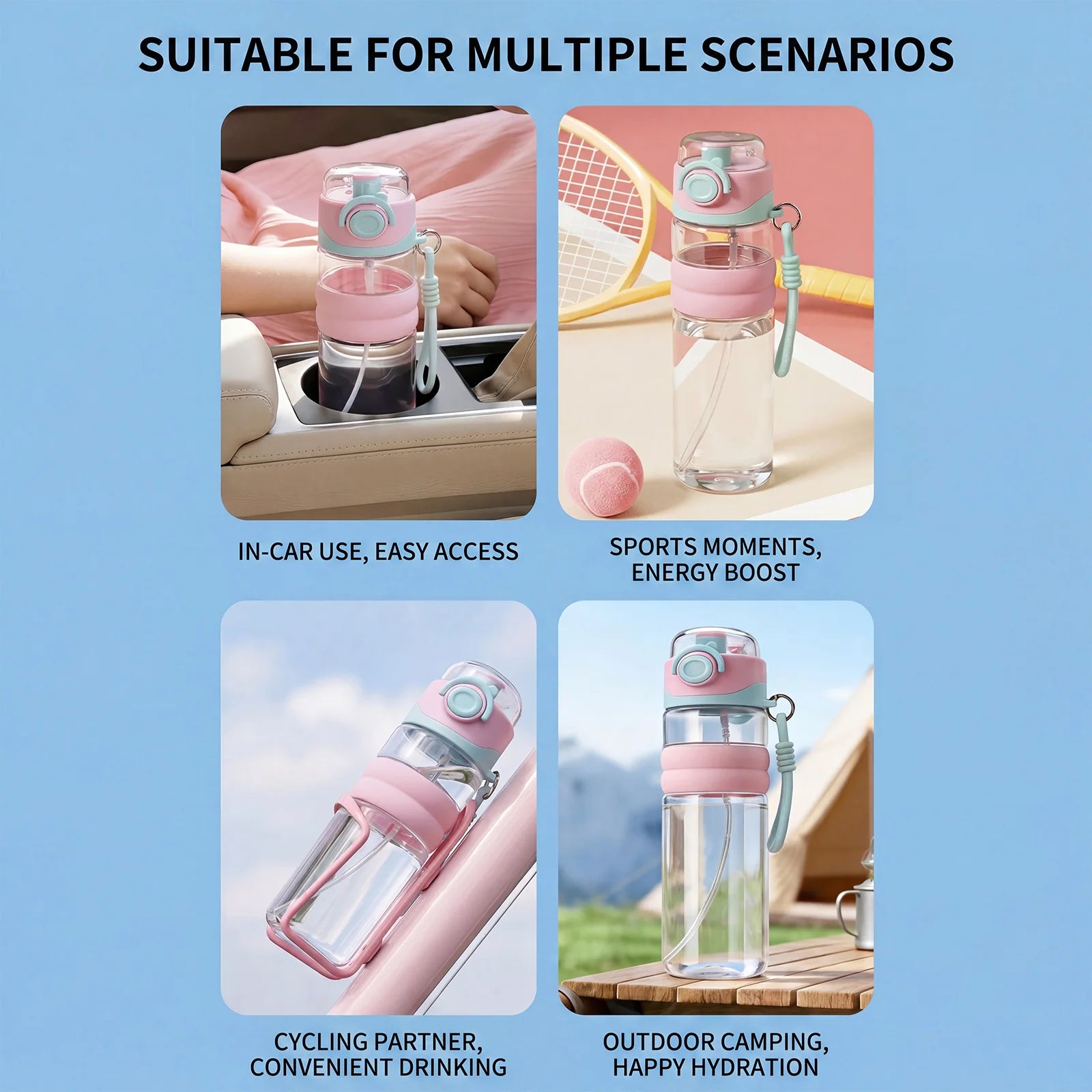 Water Bottle 750ML Spray Sports Water Bottle with Straw Direct Drinking Dual-Use Plastic Water Bottles for Outdoor Sporting