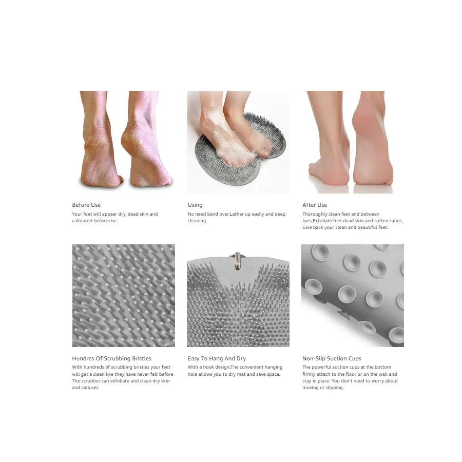 Shower Foot Scrubber Mat Back Washer Exfoliating Bath Wash Pad Wall Mounted Slip Suction Cups for Use in Cleaner Men and Women