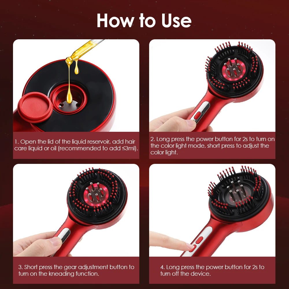 Electric Scalp Head Massage Comb 660nm Light Hair Growth Comb Hair Brush Head Spa 3 Levels Soft Massage Scalp Oil Applicator