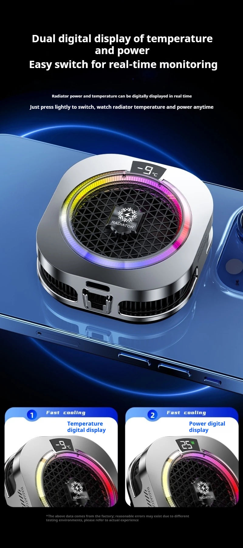 Magnetic Back Clip Dual-use Mobile Phone Radiator Digital Display Temperature Control AI Intelligent Gear Semiconductor Cooling