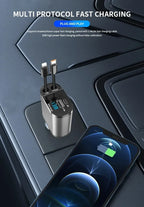 4 in 1 120W Car Charger Retractable Car Cigarette Lighter Adapter USB Type C Fast Charger Cable For IPhone Xiaomi Huawei Samsung