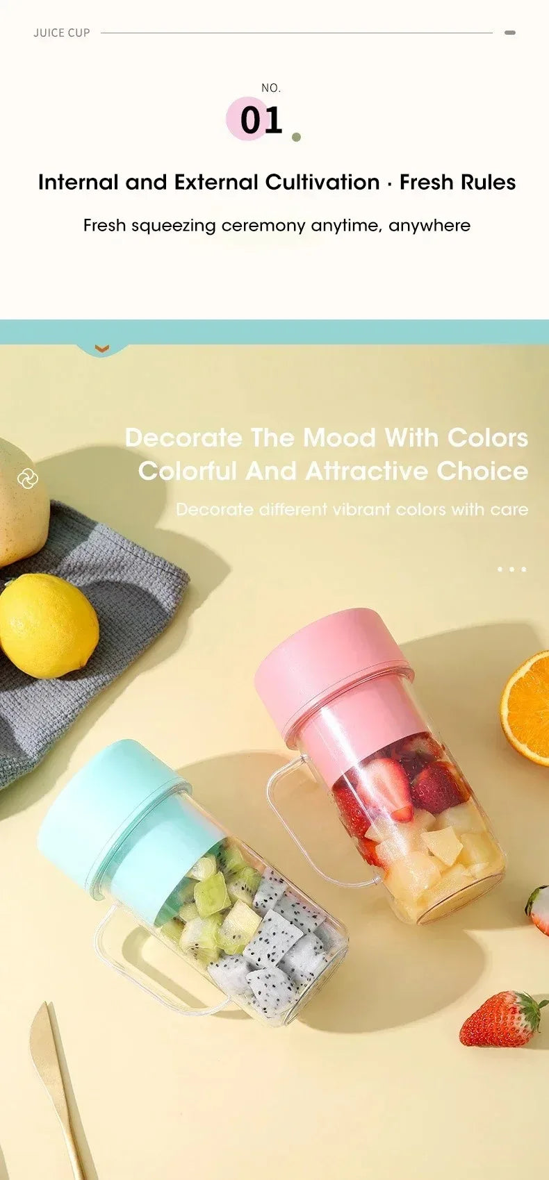 Portable USB Rechargeable Mini Blender Juicer Cup with Straw Cordless Juice Maker for Fruit Smoothies Home Outdoor Gym