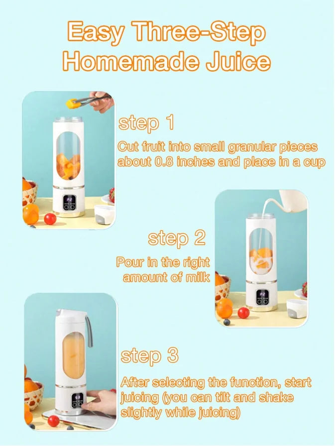 Portable USB Rechargeable Mini Blender & Juicer with Digital Display & 12-Blade System - Suitable for Travel, 3 Modes, USB- Oper