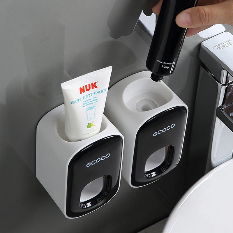 WIKHOSTAR Automatic Toothpaste Dispenser Bathroom Accessories Set Wall Mounted Toothpaste Squeezer Toothpaste Holder Rack