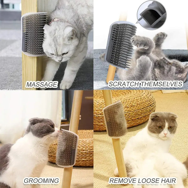 Wall Corner Cat Massage Brush & Self-Grooming Scratcher
