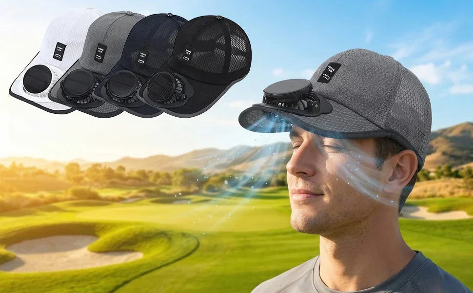 Solar Baseball Cap with Fan, Sun Protection USB Charging Fan Mesh Hat for Summer Outdoor Travel Fishing Camping Beach Golf