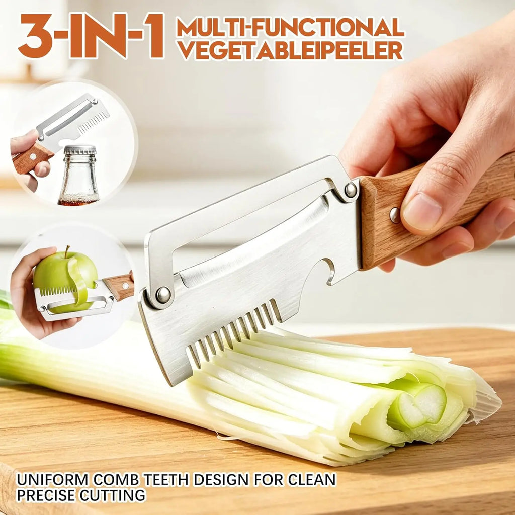 Multi Functional Vegetable Peeler Stainless Steel With Wooden Handle Fruit Potato Slicer Bottle Opener Kitchen Peeling Tools