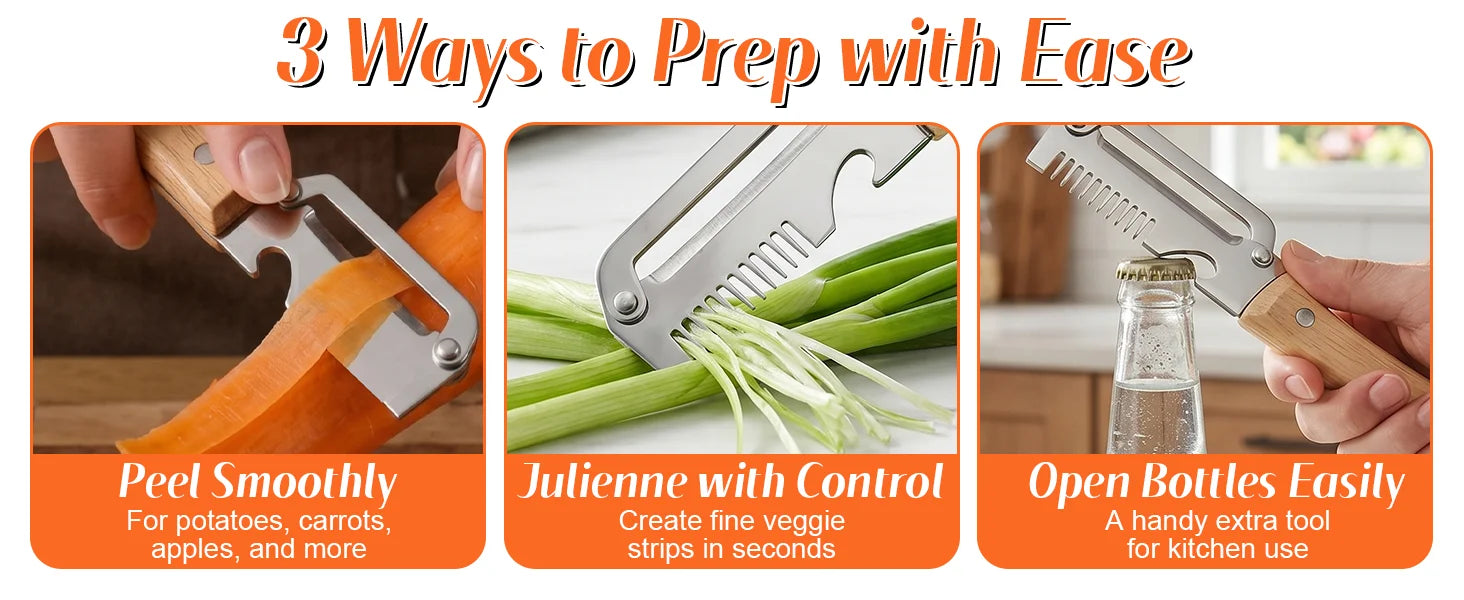 Multi Functional Vegetable Peeler Stainless Steel With Wooden Handle Fruit Potato Slicer Bottle Opener Kitchen Peeling Tools