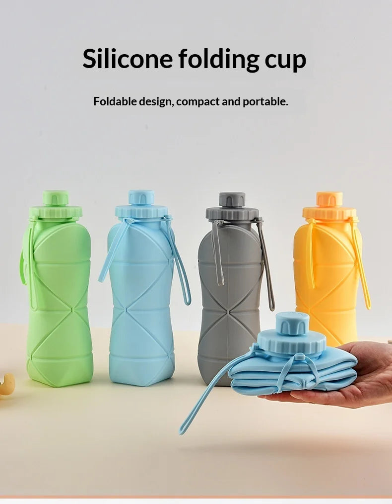 Food-grade Silicone Foldable Water Cup, Large Capacity, Portable for Outdoor Travel & Sports, Heat-resistant, Creative Collapsib