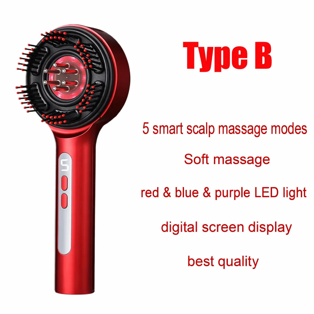 Electric Scalp Head Massage Comb 660nm Light Hair Growth Comb Hair Brush Head Spa 3 Levels Soft Massage Scalp Oil Applicator