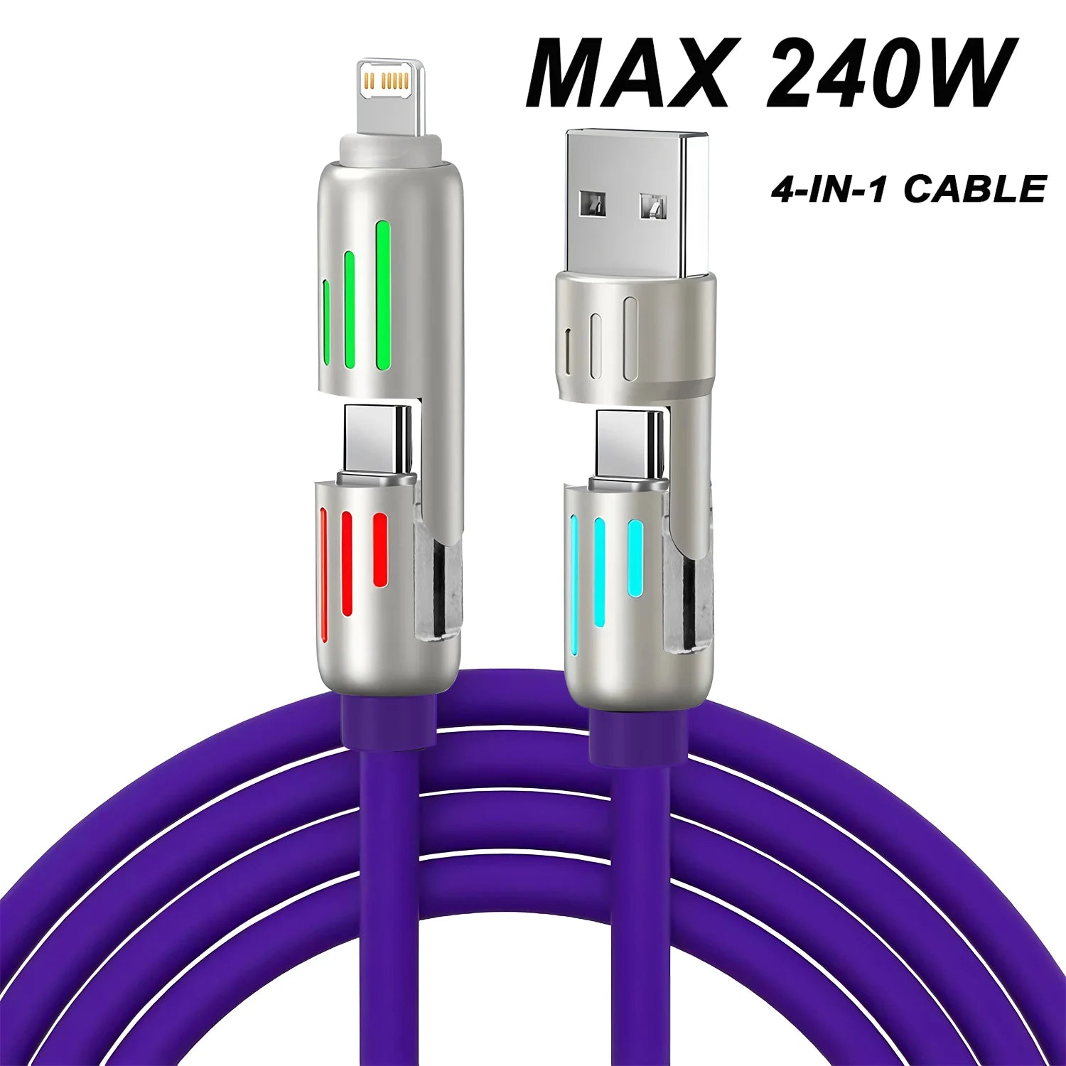 240W PD 4-IN-1 USB Type C to Type C Fast Charging Data Cable 1M For iPhone 16 Pro Max 15 iPad Xiaomi Samsung Tablet