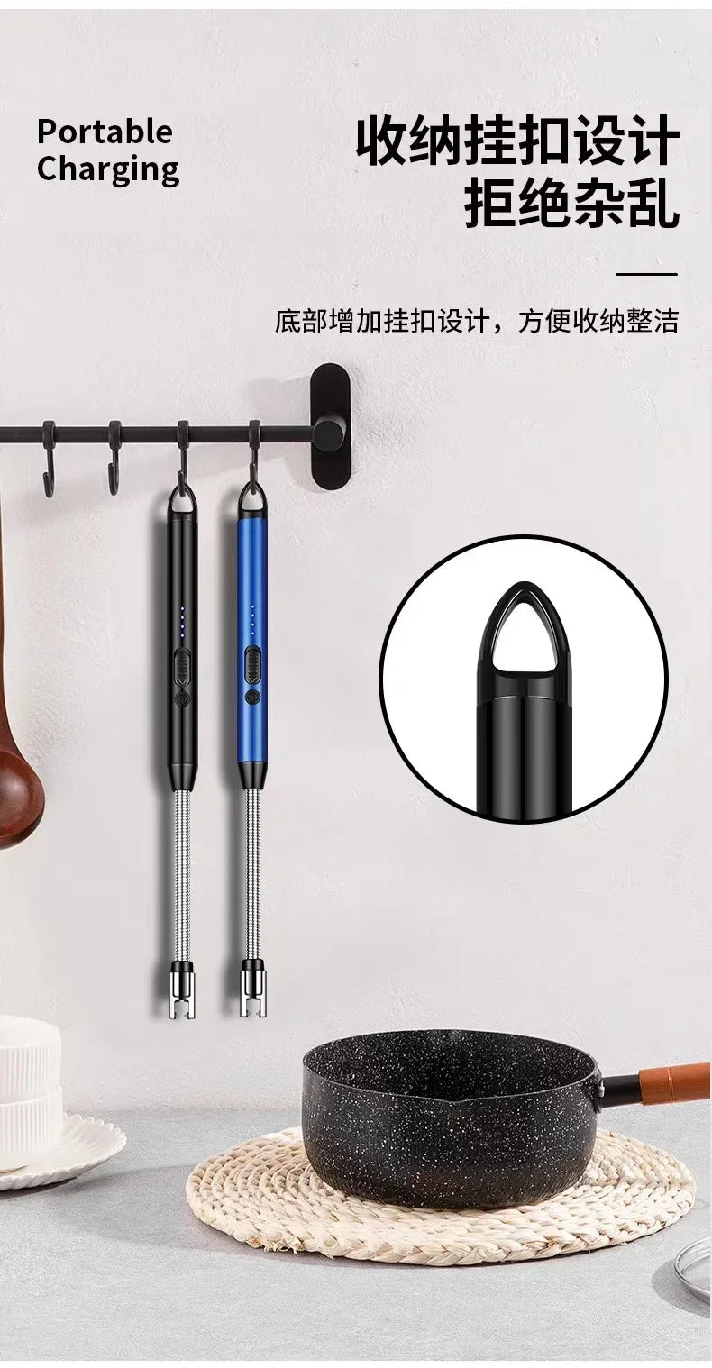 Type-C Rechargeable Kitchen Artifact Portable Smart Pulse Igniter Household Gas Stove Long Handle Electronic Lighter Wholesale