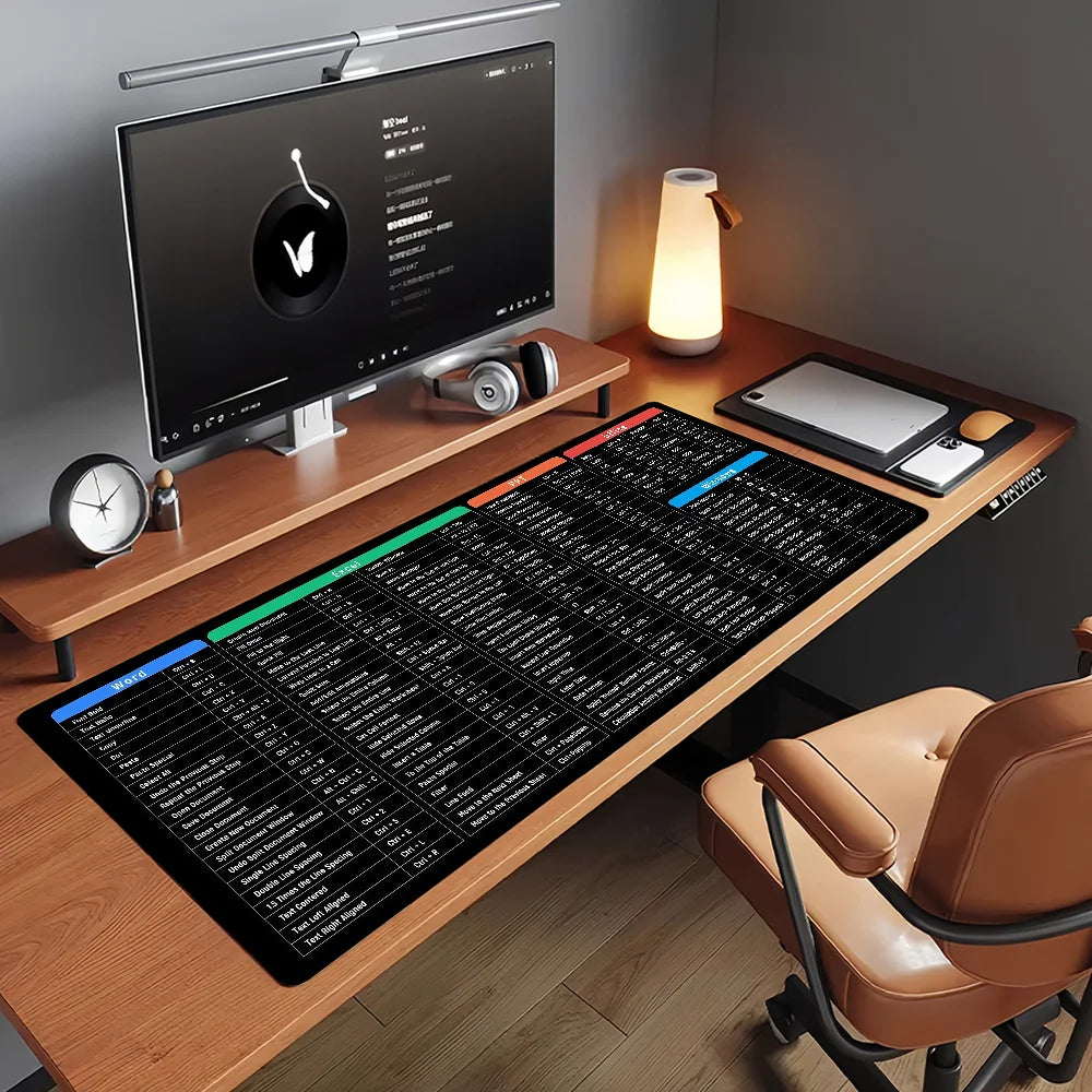 Word Excel PPT Office Shortcuts MousePad Non-slip Locking Edge PC Laptop Accessories Rubber Office Keyboard Game XXL DeskMat