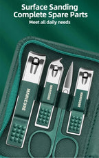 Green 6-18 Pcs Manicure Set With Leather Case Professional Foot And Face Care Tool Kits Stainless Steel Nail Clipper Sets Gift
