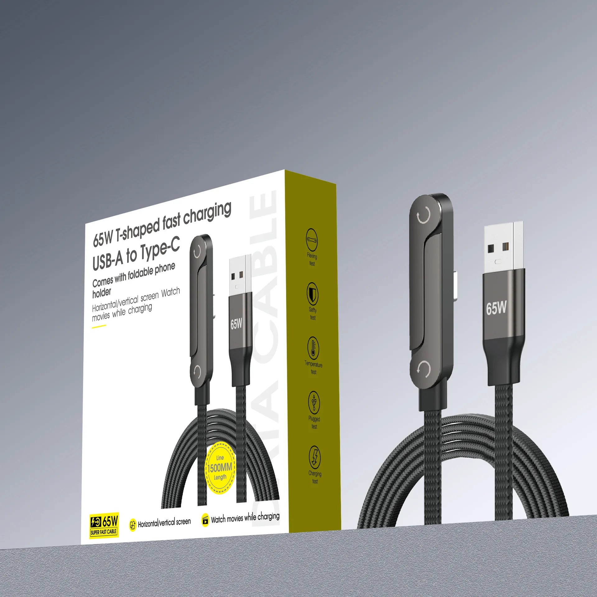 240W folding bracket elbow braided charging cable is suitable for all mobile phones, forHuawei tablet mobile game data cable