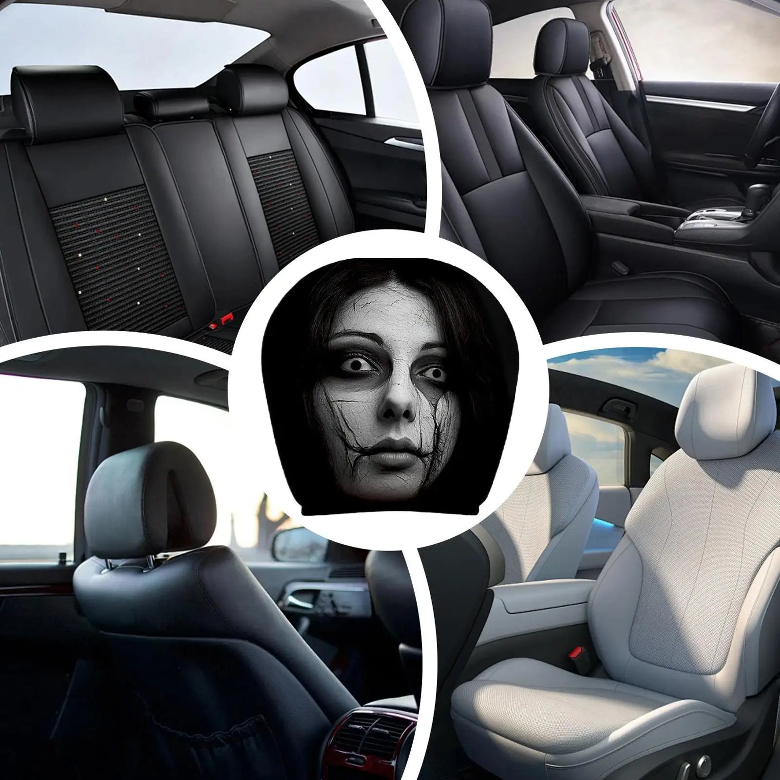 2PCS Car Horror Eyeless Monster Printed Headrest Cover Universal Elastic Funny Seat Head Case Halloween Party Decoration