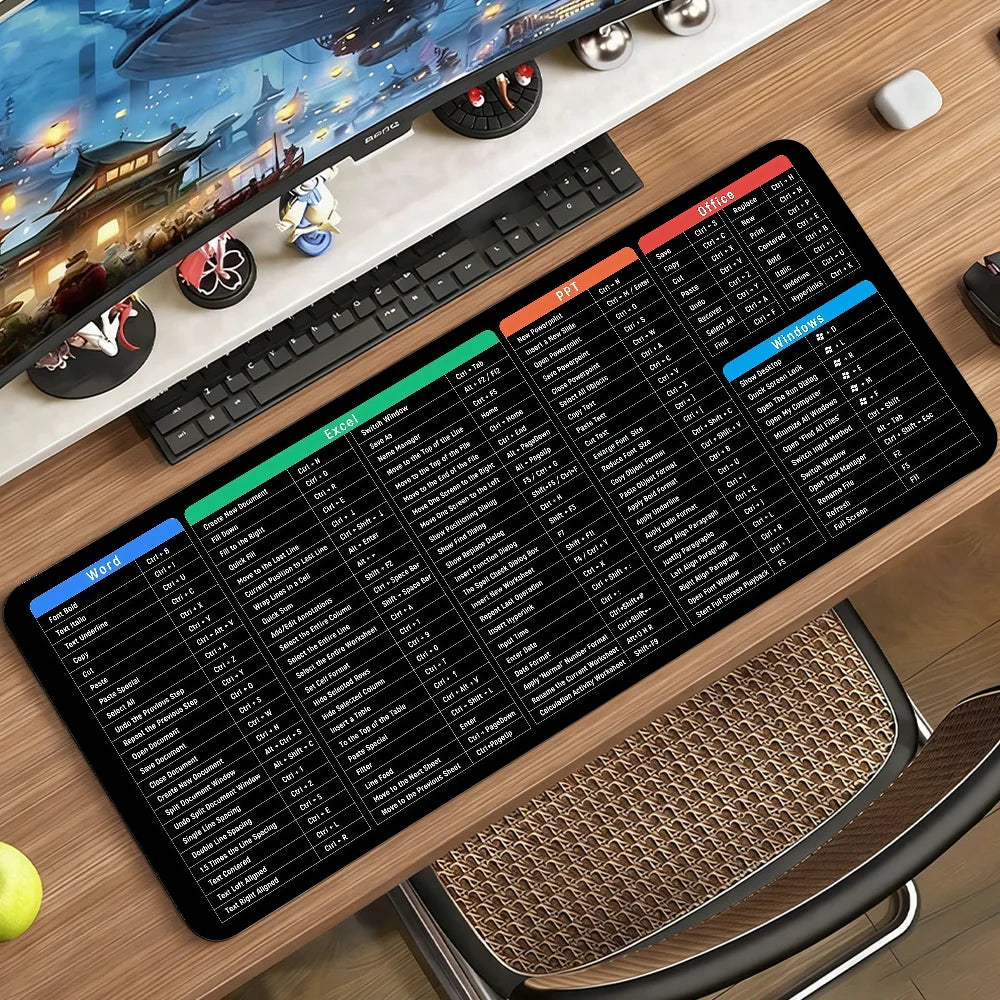 Word Excel PPT Office Shortcuts MousePad Non-slip Locking Edge PC Laptop Accessories Rubber Office Keyboard Game XXL DeskMat