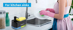 Dual Pump Soap Dispenser Set 3-in-1 Kitchen Organizer with Sponge Storage Box for Sink and Countertop Compact Cleaning Solution
