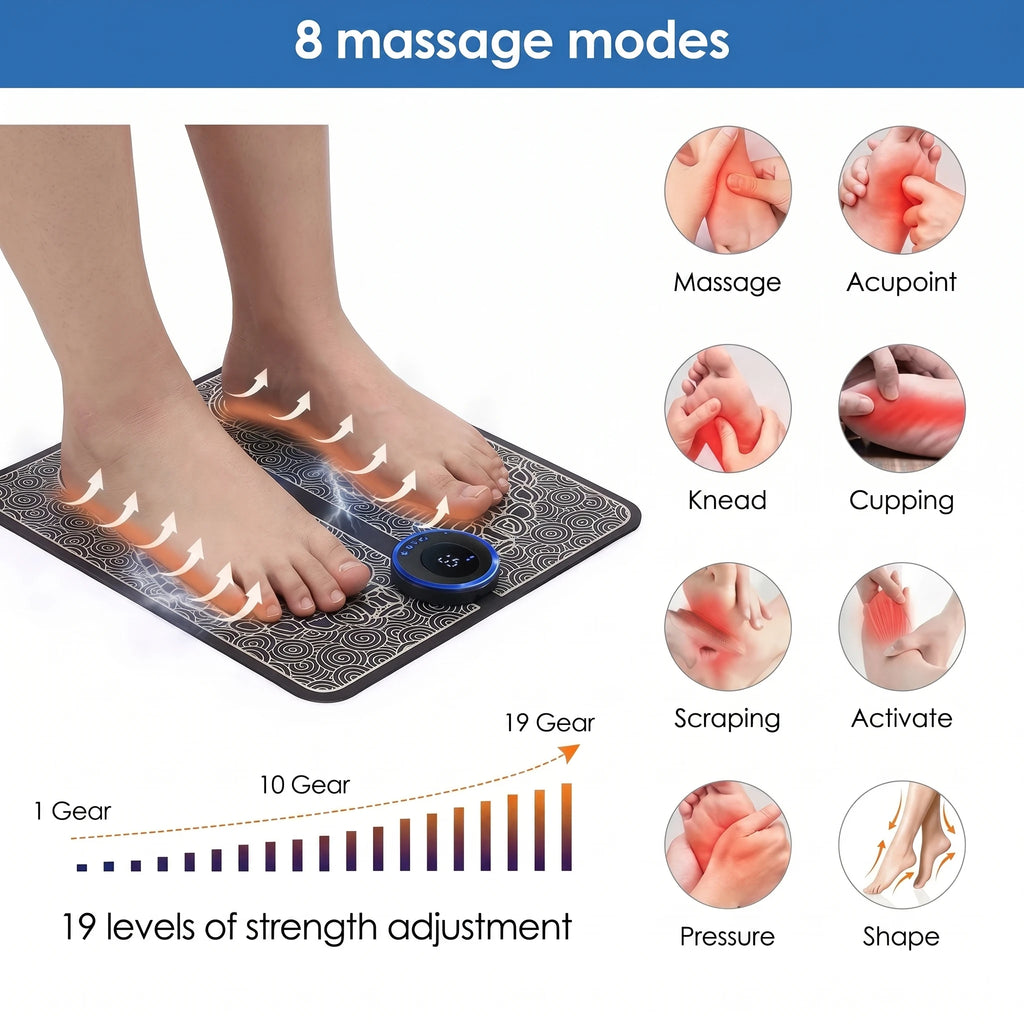 EMS Foot Massager Pad Relief Pain Relax Feet Acupoints Massage Electric Muscle Stimulation Improve Blood Circulation Relax Feet