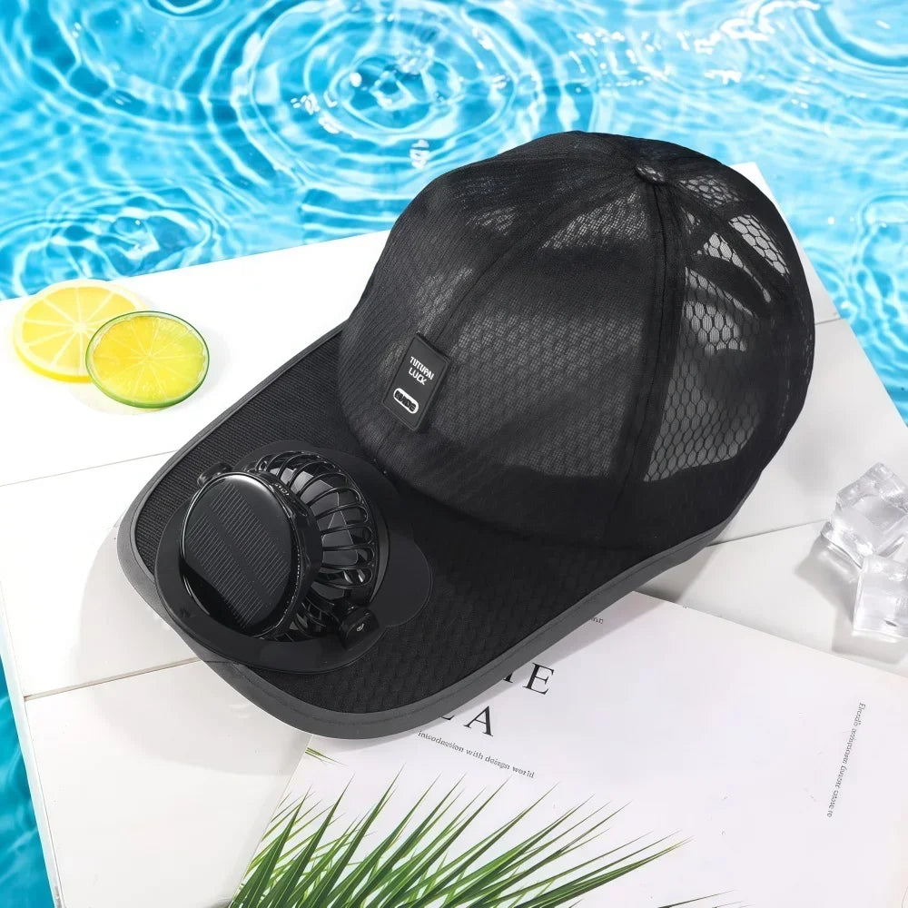 Solar Baseball Cap with Fan, Sun Protection USB Charging Fan Mesh Hat for Summer Outdoor Travel Fishing Camping Beach Golf