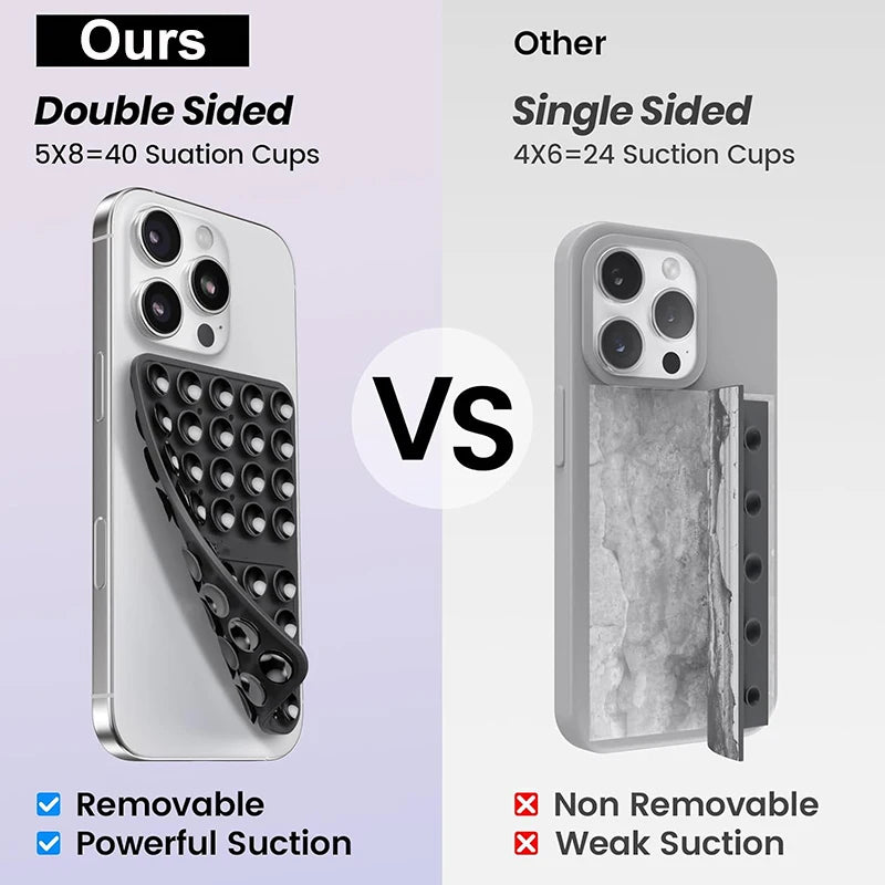 Silicone Double-Sided Suction Cup Phone Case Mount, Phone Grip with Suction Power, Hands-Free Phone Holder for Selfies and Video