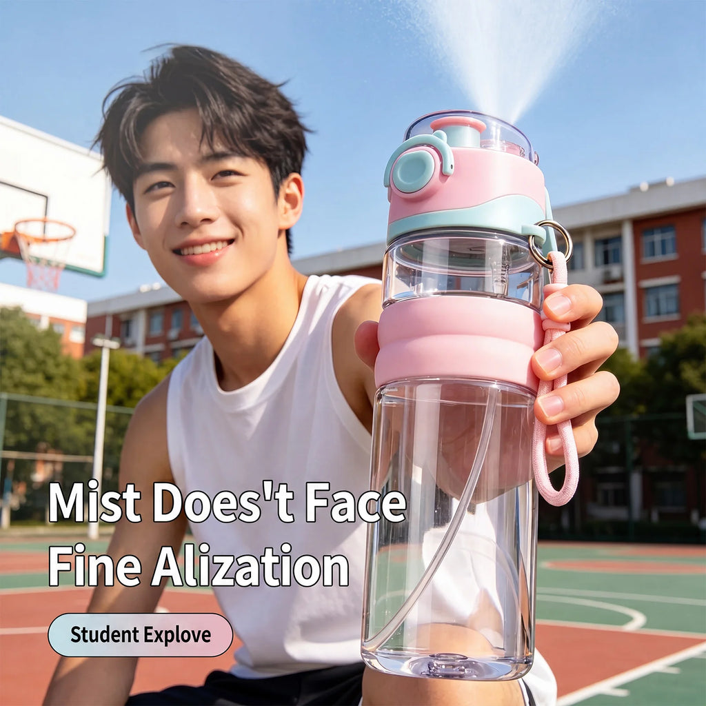 Water Bottle 750ML Spray Sports Water Bottle with Straw Direct Drinking Dual-Use Plastic Water Bottles for Outdoor Sporting