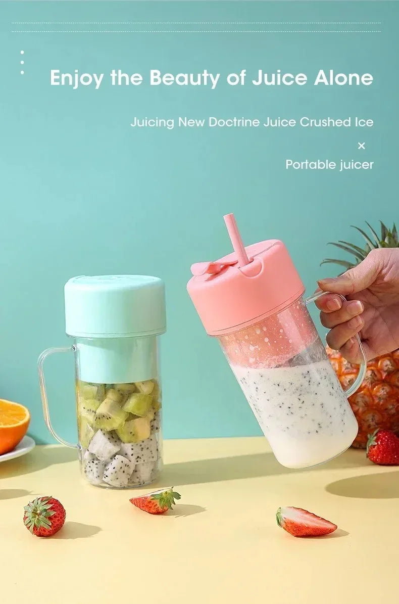 Portable USB Rechargeable Mini Blender Juicer Cup with Straw Cordless Juice Maker for Fruit Smoothies Home Outdoor Gym