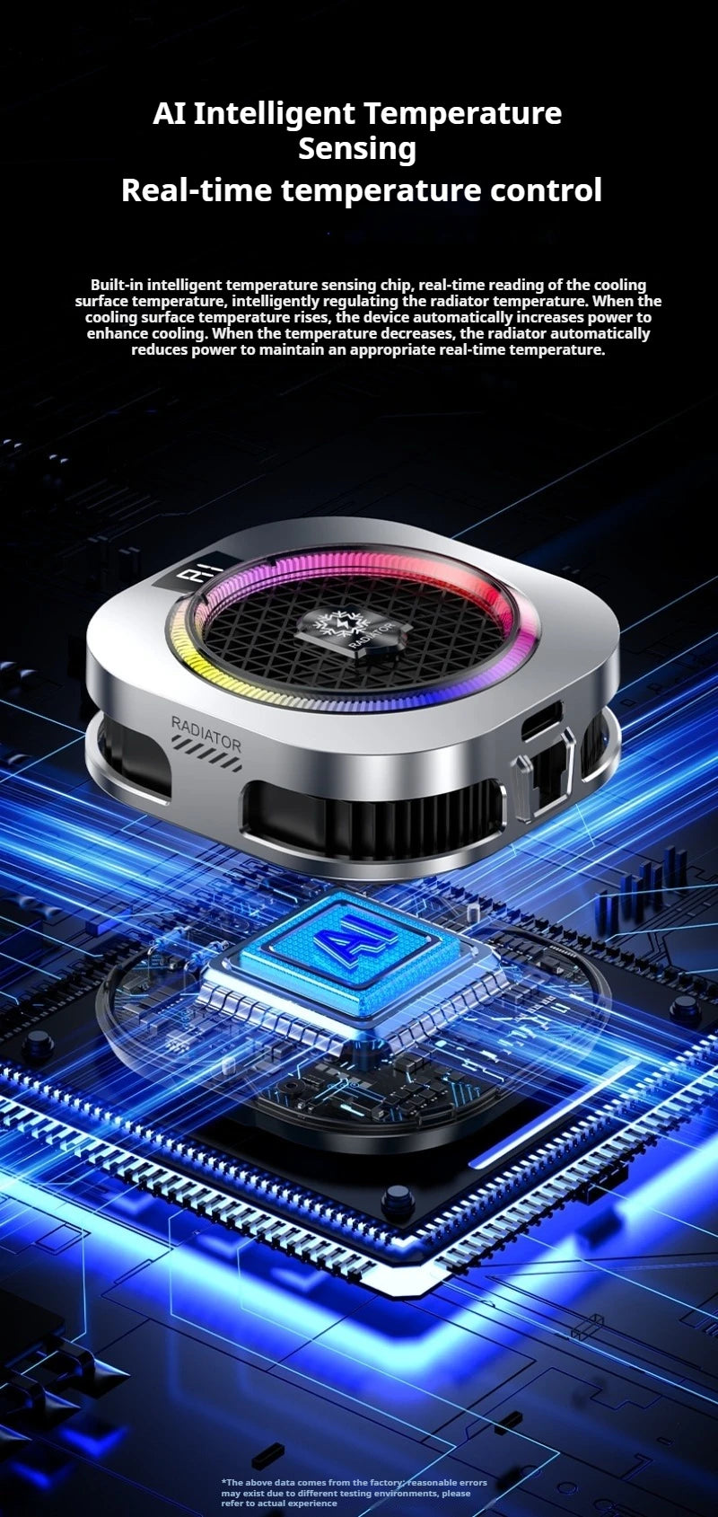 Magnetic Back Clip Dual-use Mobile Phone Radiator Digital Display Temperature Control AI Intelligent Gear Semiconductor Cooling