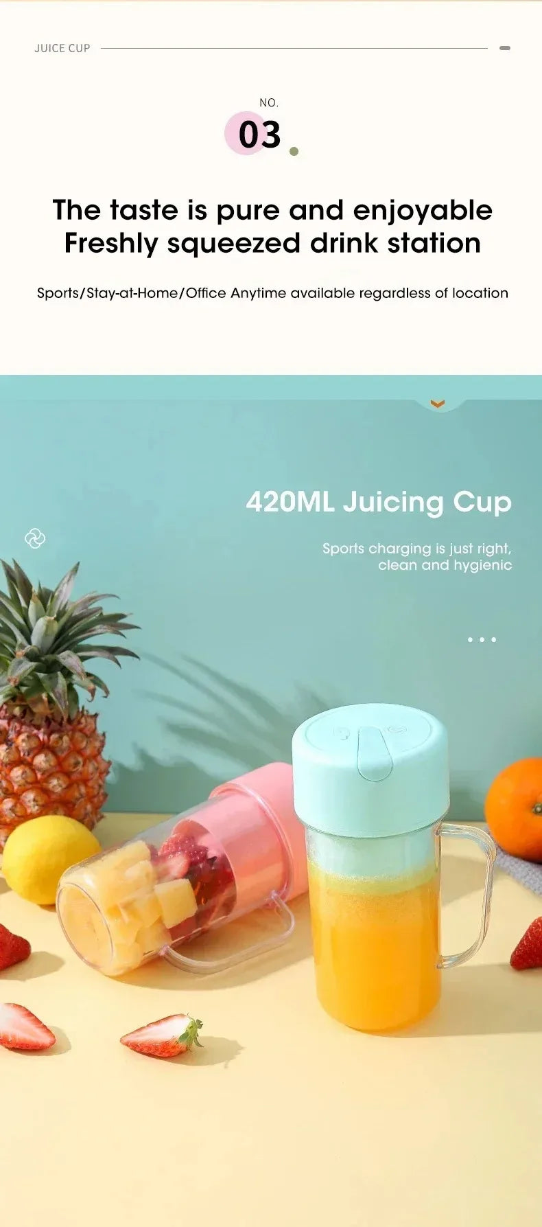 Portable USB Rechargeable Mini Blender Juicer Cup with Straw Cordless Juice Maker for Fruit Smoothies Home Outdoor Gym