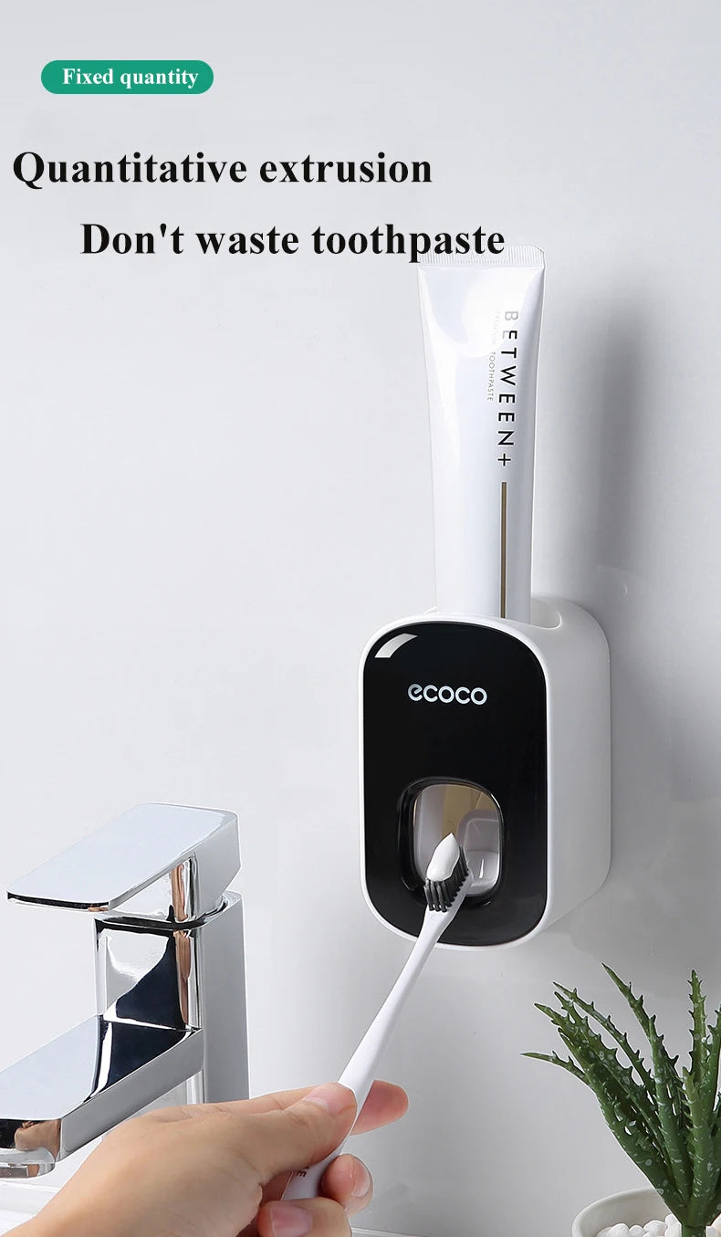 WIKHOSTAR Automatic Toothpaste Dispenser Bathroom Accessories Set Wall Mounted Toothpaste Squeezer Toothpaste Holder Rack