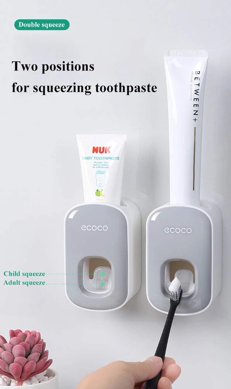 WIKHOSTAR Automatic Toothpaste Dispenser Bathroom Accessories Set Wall Mounted Toothpaste Squeezer Toothpaste Holder Rack