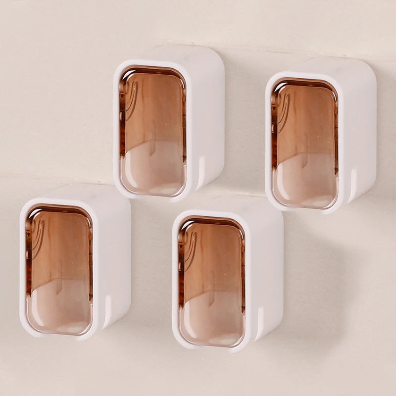 4PCS Toothbrush Holder Portable Flip-top Electric Toothbrush Storage Rack Dustproof Wall Mounted Tooth Brush Storage Box