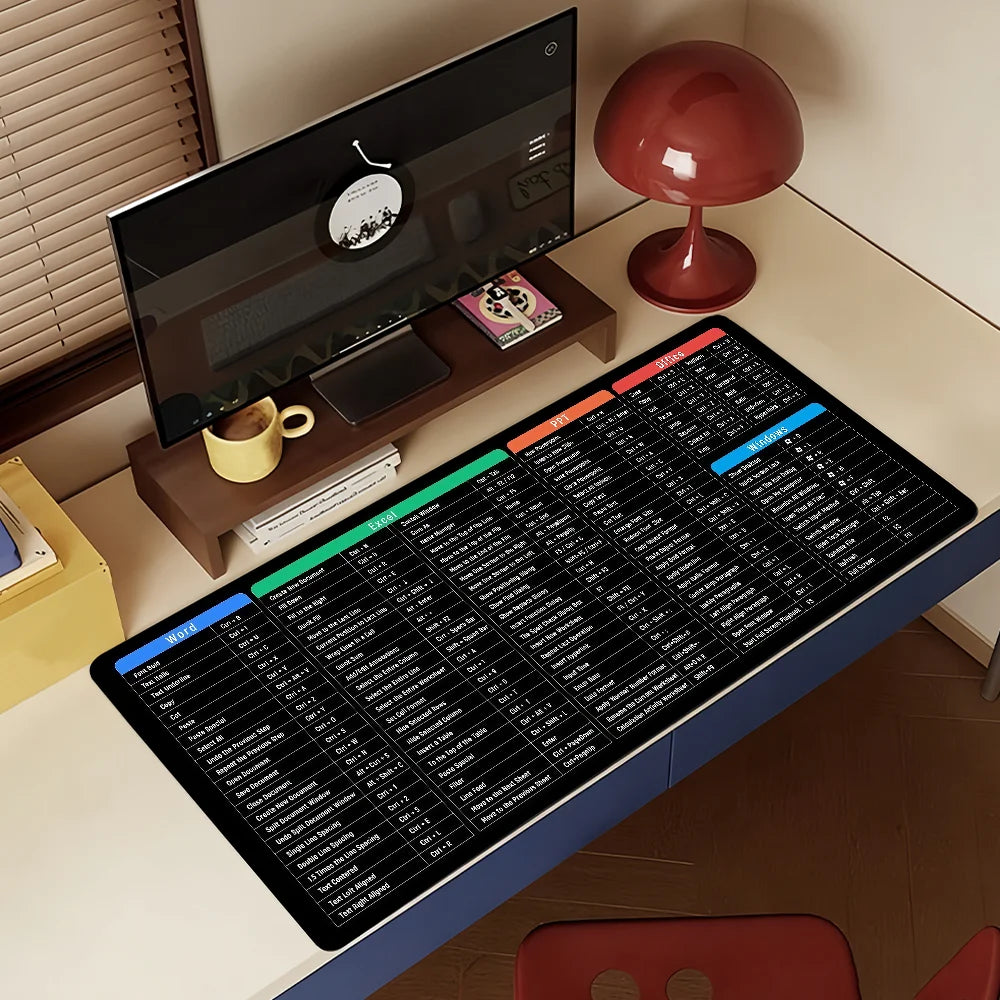 Word Excel PPT Office Shortcuts MousePad Non-slip Locking Edge PC Laptop Accessories Rubber Office Keyboard Game XXL DeskMat
