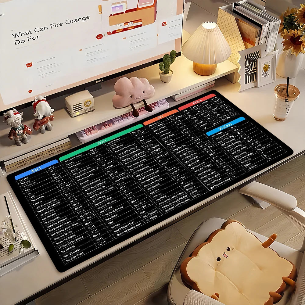 Word Excel PPT Office Shortcuts MousePad Non-slip Locking Edge PC Laptop Accessories Rubber Office Keyboard Game XXL DeskMat