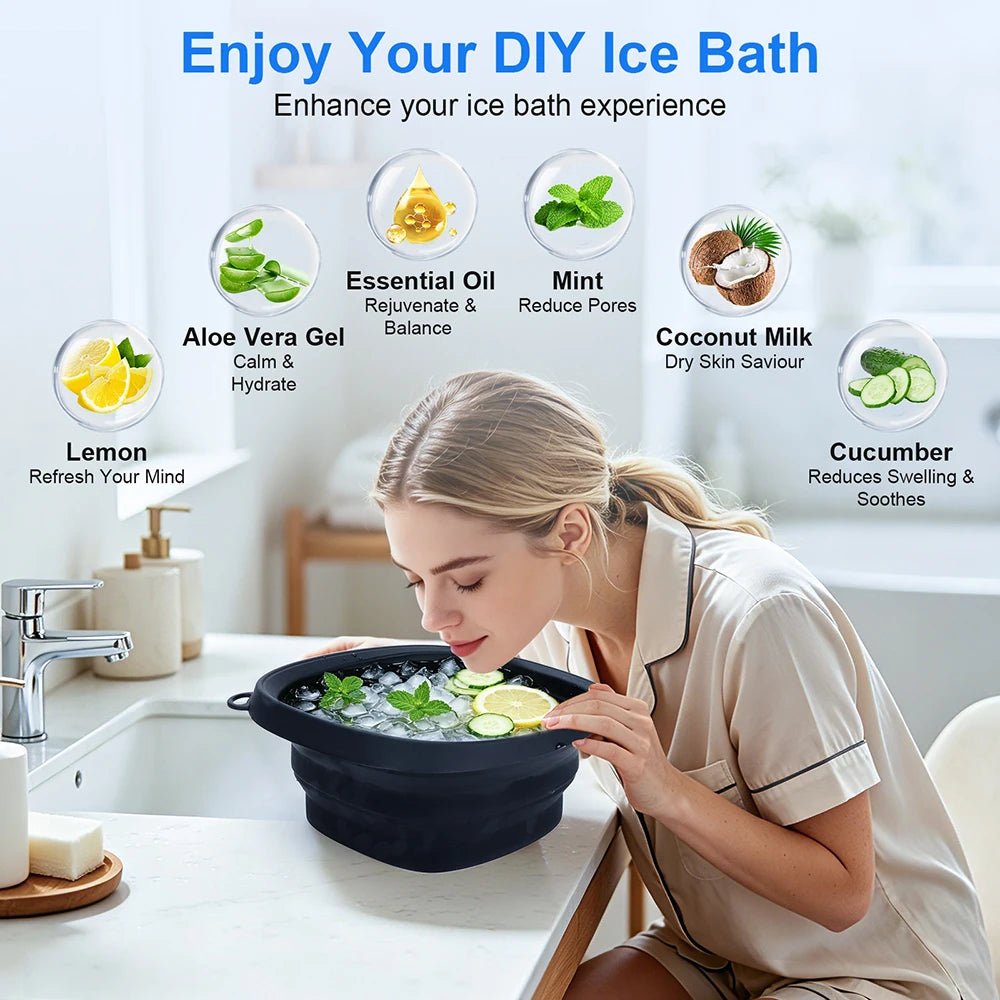 Collapsible Silicone Face Ice Bath Bowl Built in Ice Tray Cold Cryo Portable Travel Facial Facial Puffiness Skin Care Tool