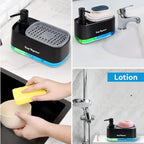 Dual Pump Soap Dispenser Set 3-in-1 Kitchen Organizer with Sponge Storage Box for Sink and Countertop Compact Cleaning Solution