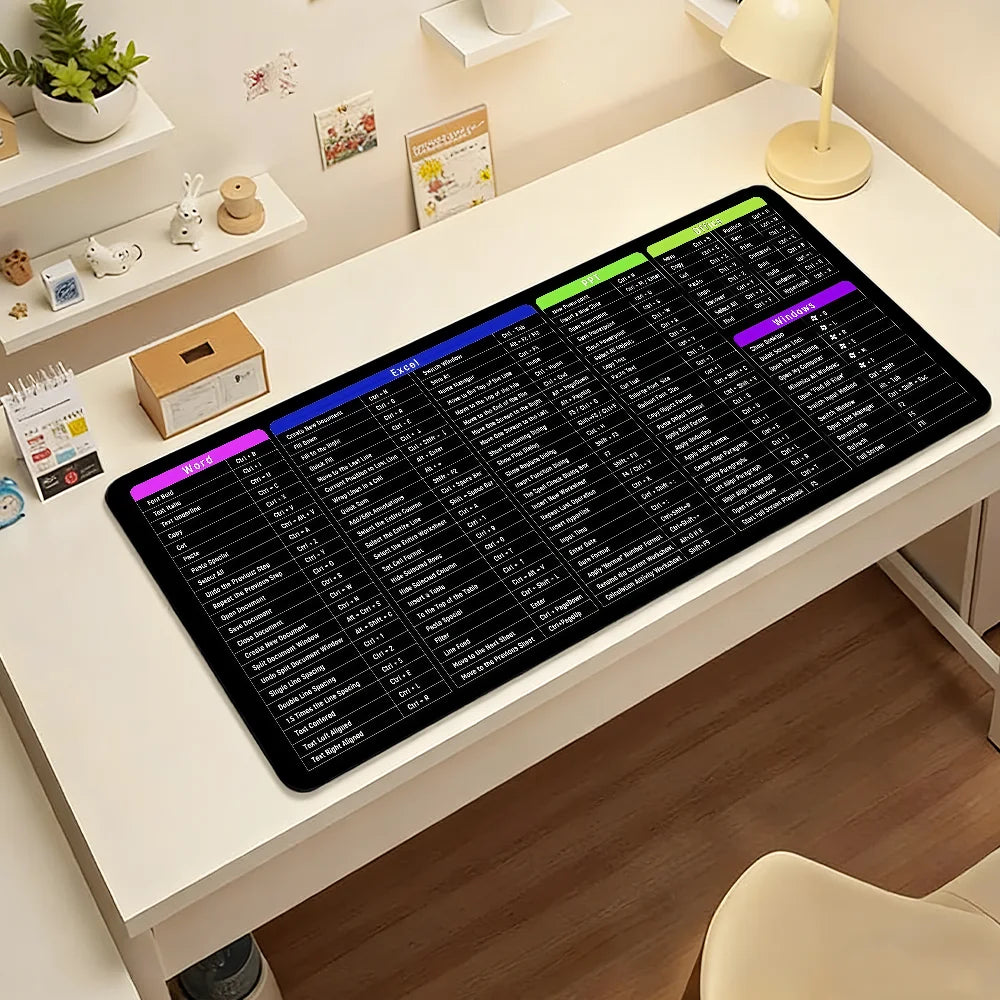 Word Excel PPT Office Shortcuts MousePad Non-slip Locking Edge PC Laptop Accessories Rubber Office Keyboard Game XXL DeskMat