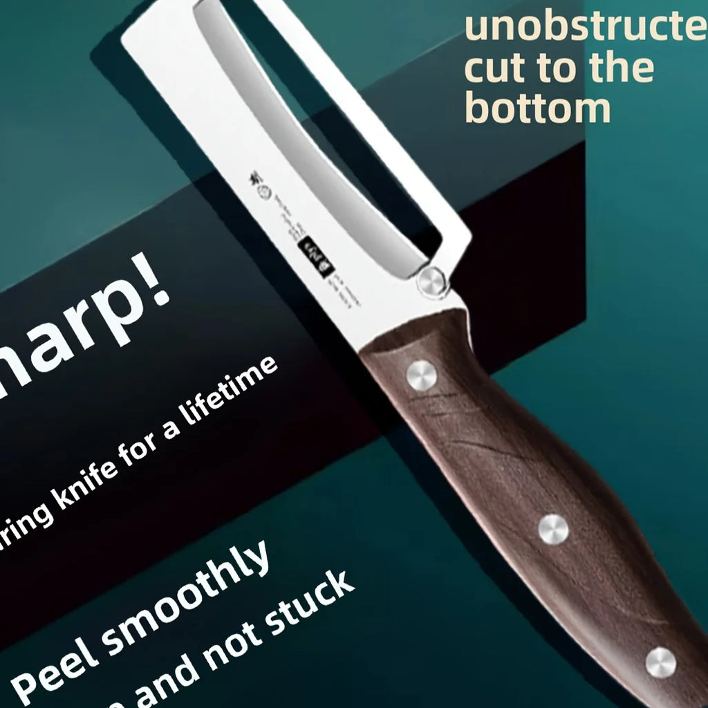 Stainless steel peeler with imitated wood handle for peeling and slicing fruits and vegetables | Durable and smooth operation