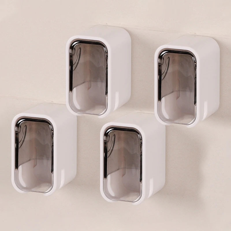 4PCS Toothbrush Holder Portable Flip-top Electric Toothbrush Storage Rack Dustproof Wall Mounted Tooth Brush Storage Box
