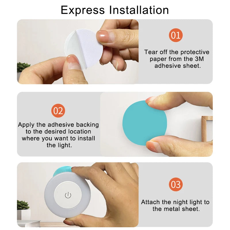 Energy Saving Led Touch Sensor Night Lights USB Rechargeable Magnetic Wall Light Room Aisle Bedroom Round Portable Night Lamp