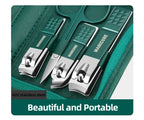 Green 6-18 Pcs Manicure Set With Leather Case Professional Foot And Face Care Tool Kits Stainless Steel Nail Clipper Sets Gift