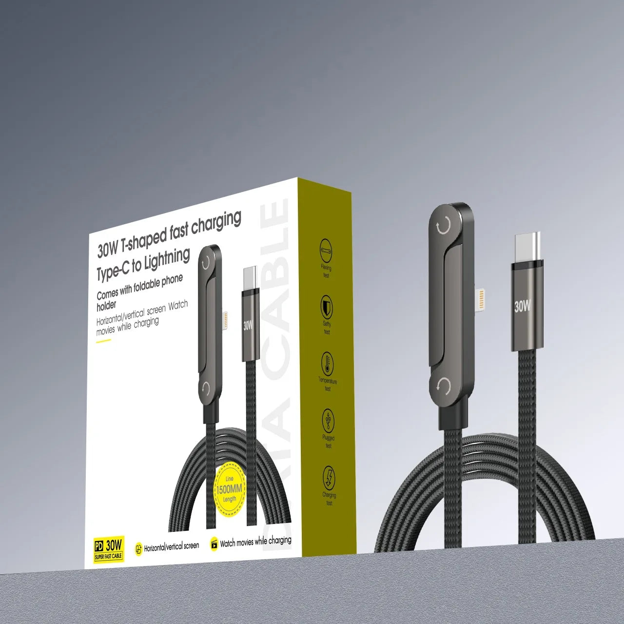 240W folding bracket elbow braided charging cable is suitable for all mobile phones, forHuawei tablet mobile game data cable