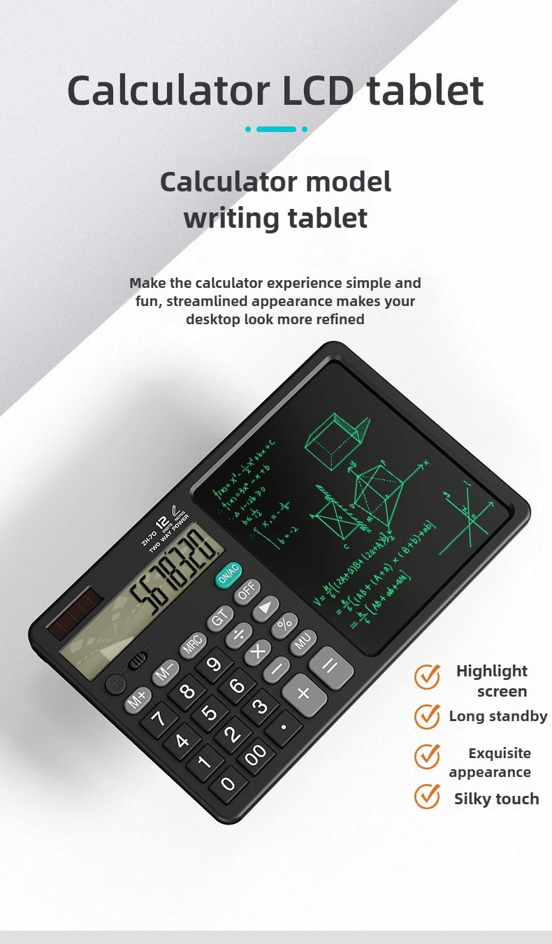 Solar Foldable Scientific Calculator with Writing and Drawing Tablet, LCD Large Screen Calculator