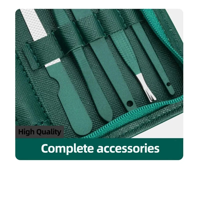 Green 6-18 Pcs Manicure Set With Leather Case Professional Foot And Face Care Tool Kits Stainless Steel Nail Clipper Sets Gift