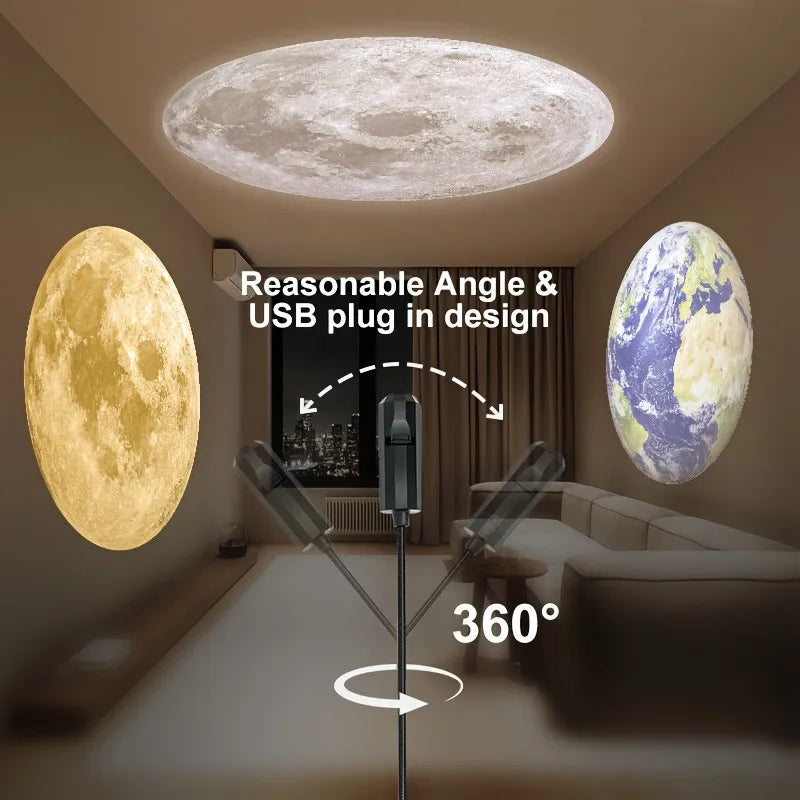 USB Projector Light Halloween Moon Lamp Christmas Holiday Night Light Rotatable Scenes Projector for Wall Ceiling Decor Lighting