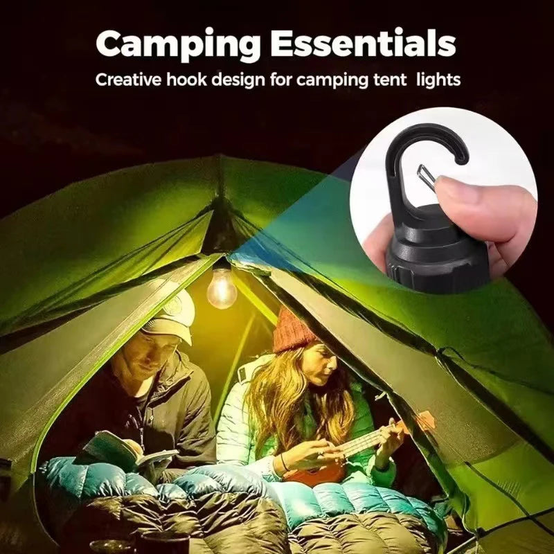 Solar Rechargeable Hooked Camping Lantern Waterproof Hanging Tent Light Bulbs with 3 Modes, Portable For Outdoor Hiking, Fishing