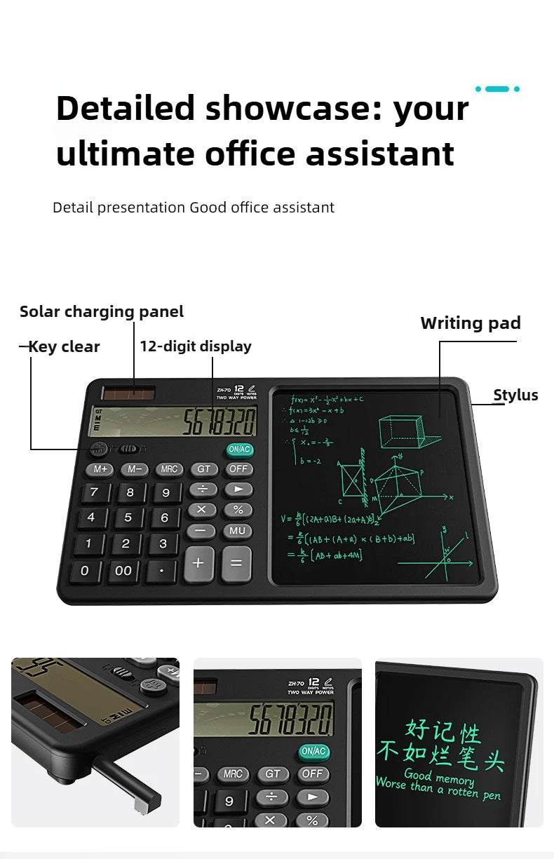 Solar Foldable Scientific Calculator with Writing and Drawing Tablet, LCD Large Screen Calculator